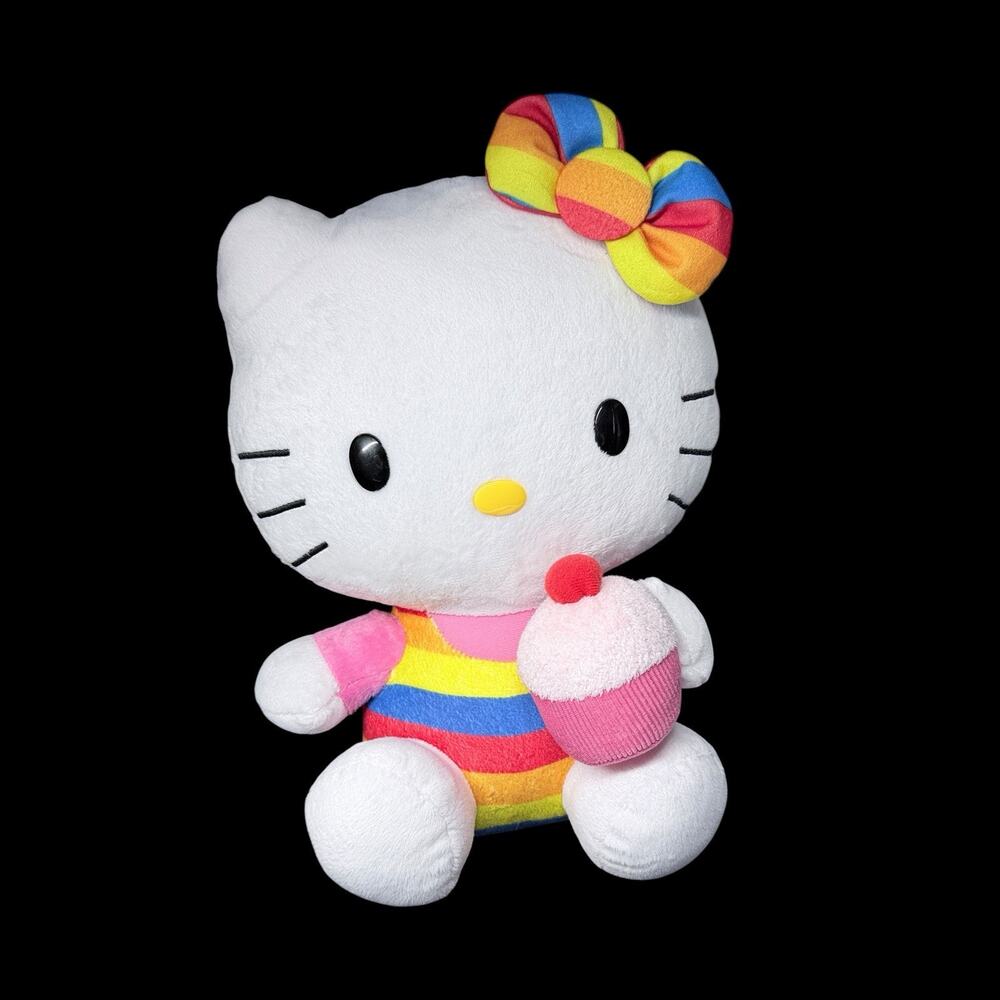 TY Hello Kitty Rainbow Cupcake Plush 2012 Colorful Bow 12 in